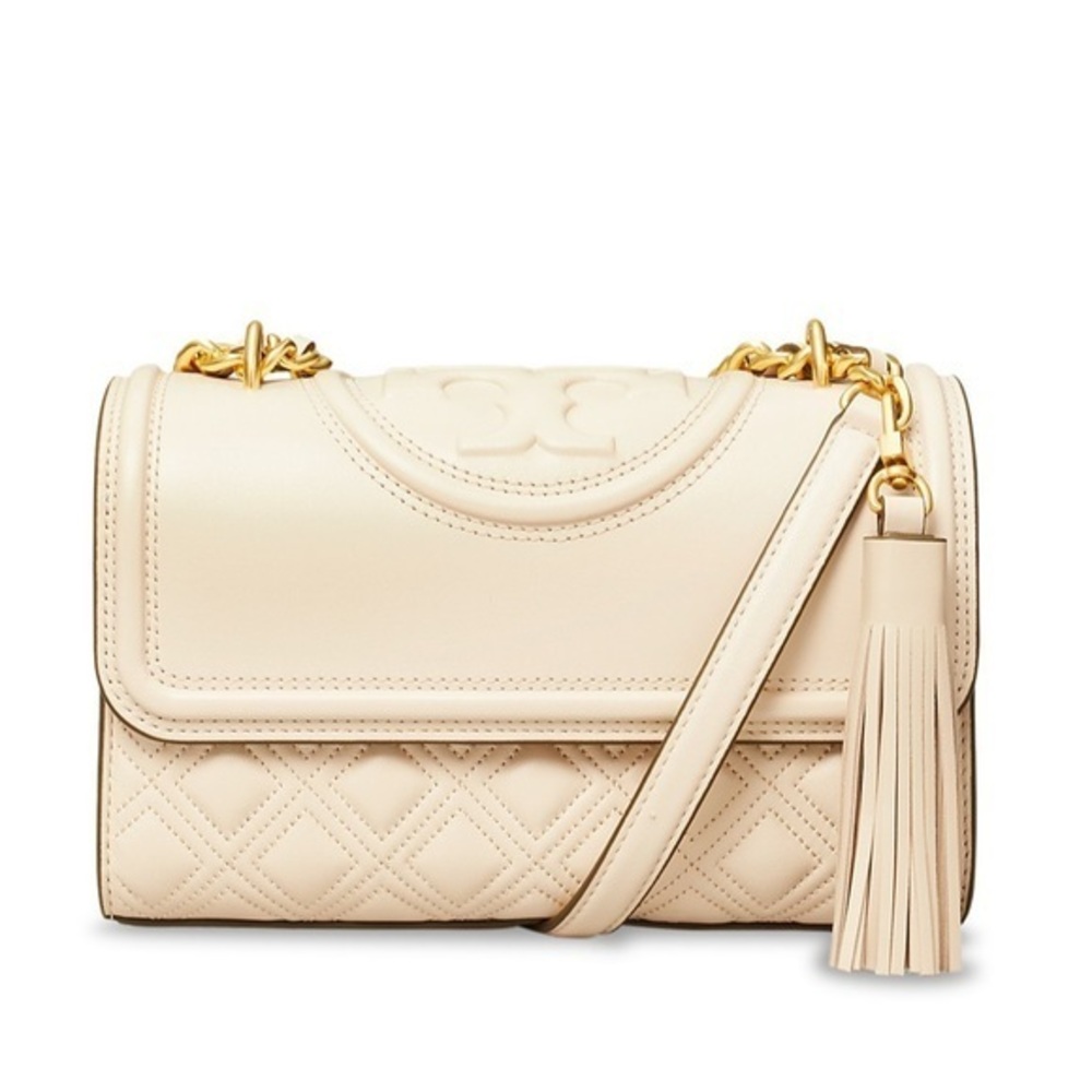 New Tory Burch Cream Fleming Small Quilted Leather Convertible Shoulder Bag